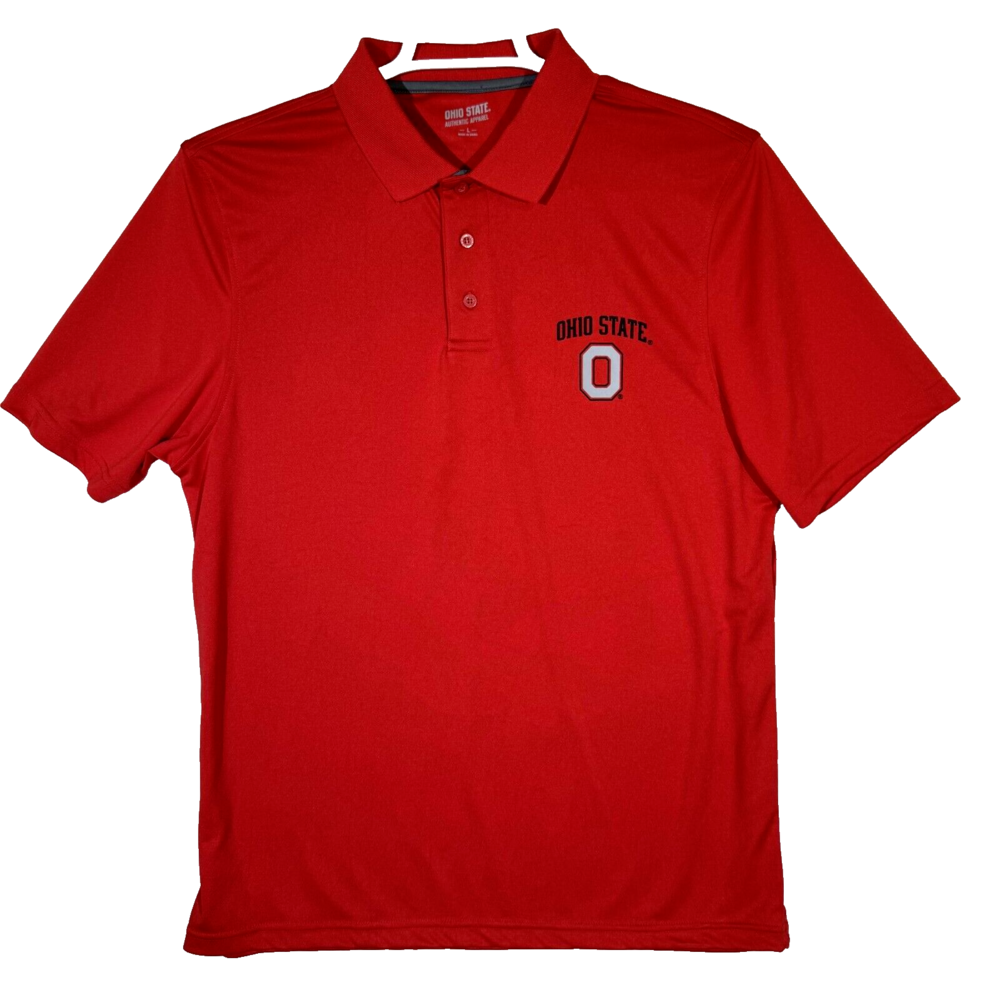 Ohio State Polo Shirt Men L Performance 100 Percent Polyester Red Buckeyes Logo